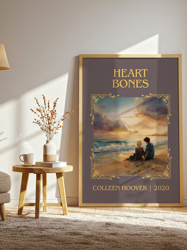 Heart Bones classic book art print in frame leaning in hallway – romance wall art