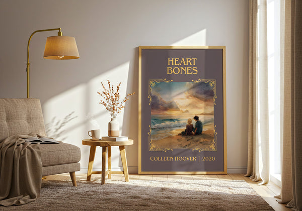 Heart Bones classic book art print in frame leaning in hallway – romance wall art