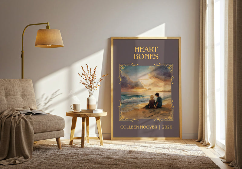 Heart Bones classic book art print in frame leaning in hallway – romance wall art