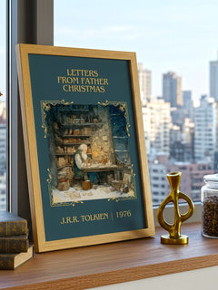 Letters from Father Christmas Classic Book Art Print by J. Tolkien – framed print on a city-view windowsill