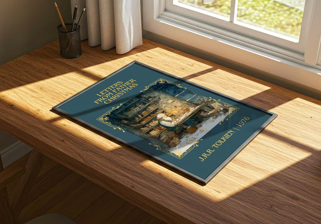 Letters from Father Christmas Classic Book Art Print by J. Tolkien – print on a sunlit desk