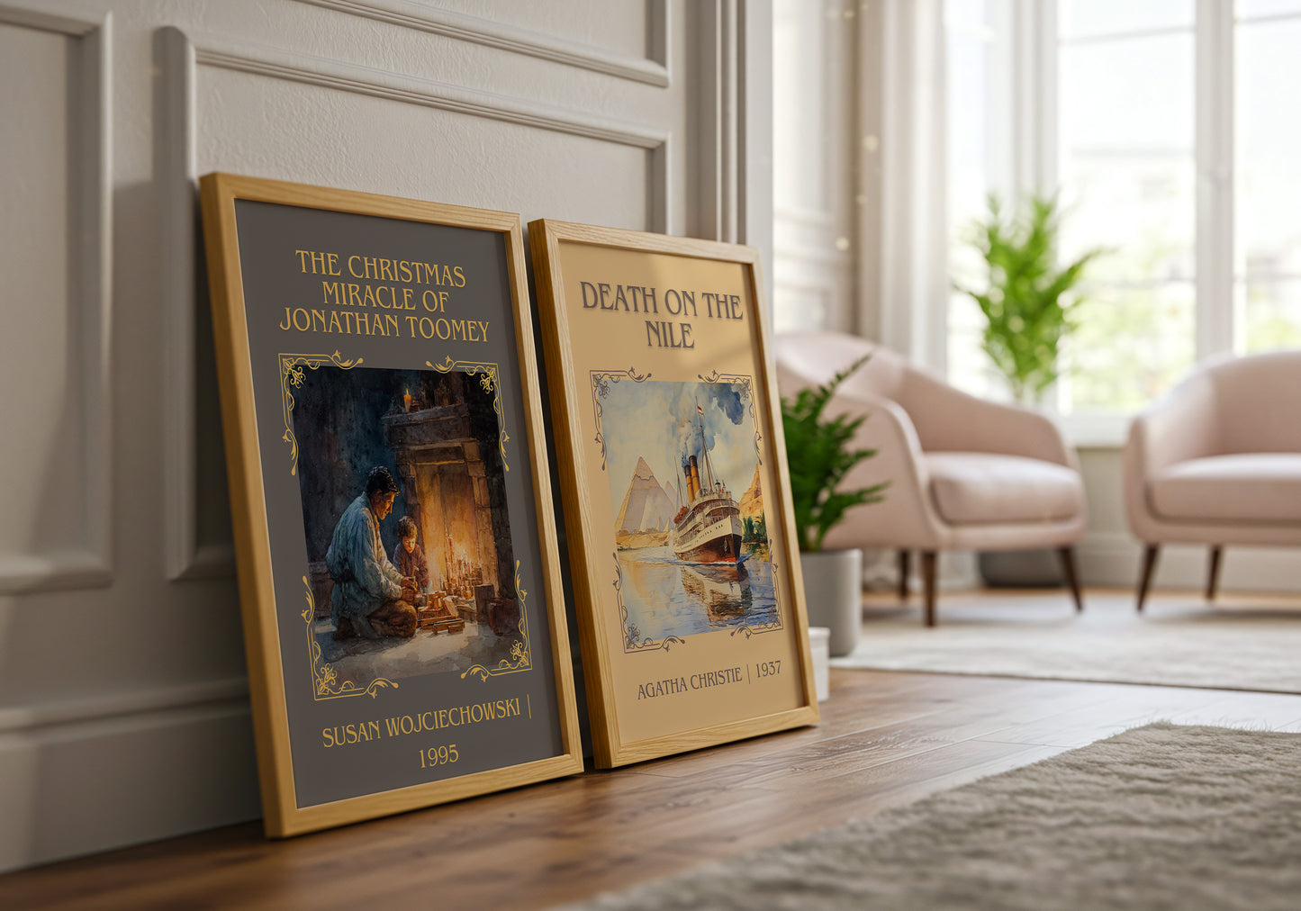 The Christmas Miracle of Jonathan Toomey classic book art print framed by window – literary home decor