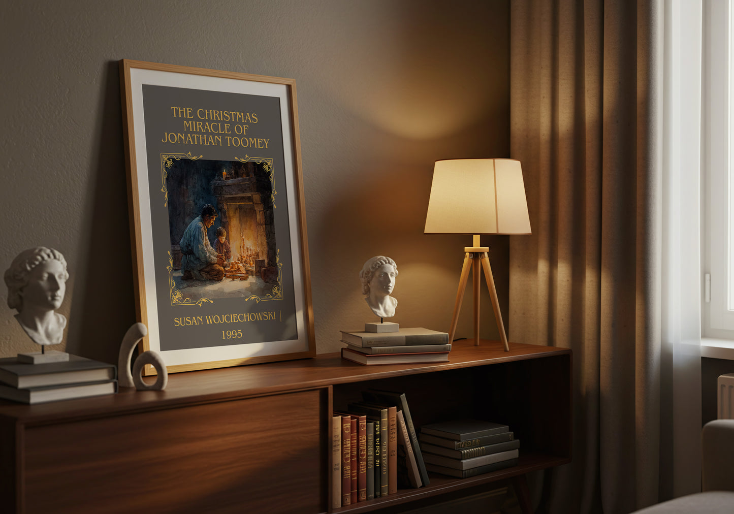 The Christmas Miracle of Jonathan Toomey classic book art book poster framed on wall – childrens wall art