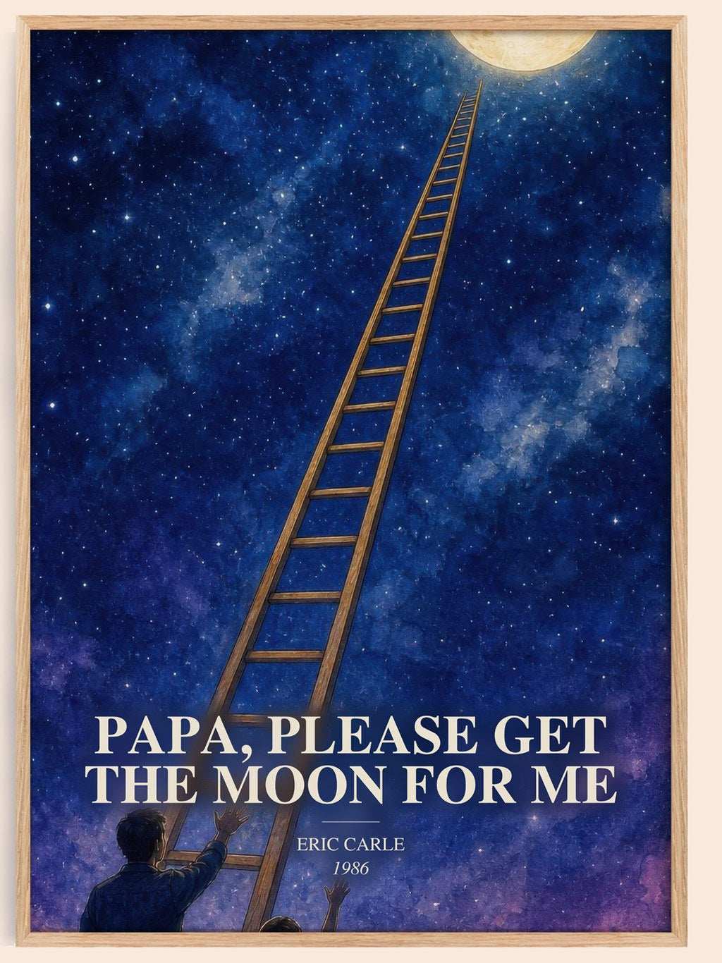 Papa, Please Get The Moon For Me watercolour book poster by Eric Carle – framed literary art print