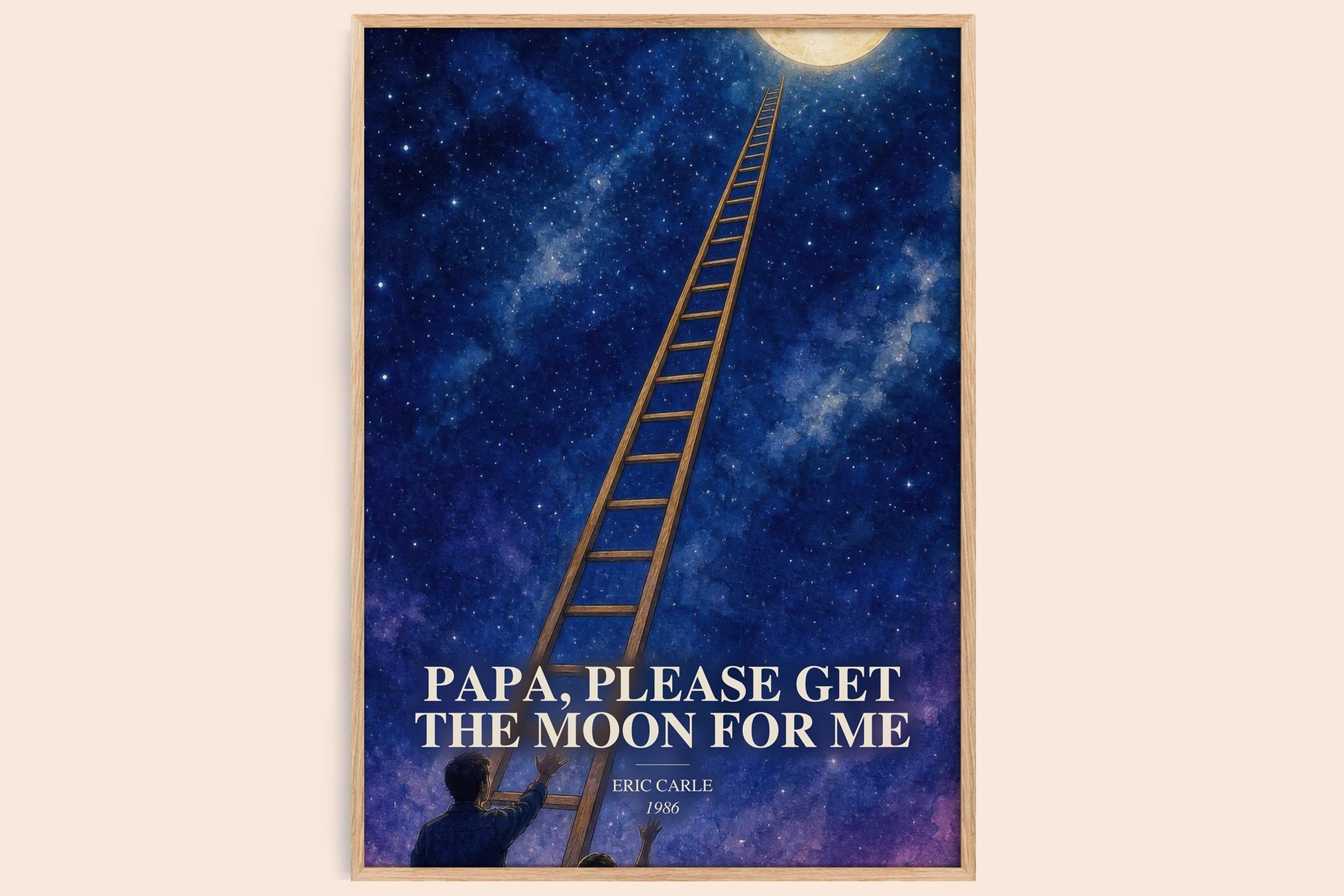 Papa, Please Get The Moon For Me watercolour book poster by Eric Carle – framed literary art print