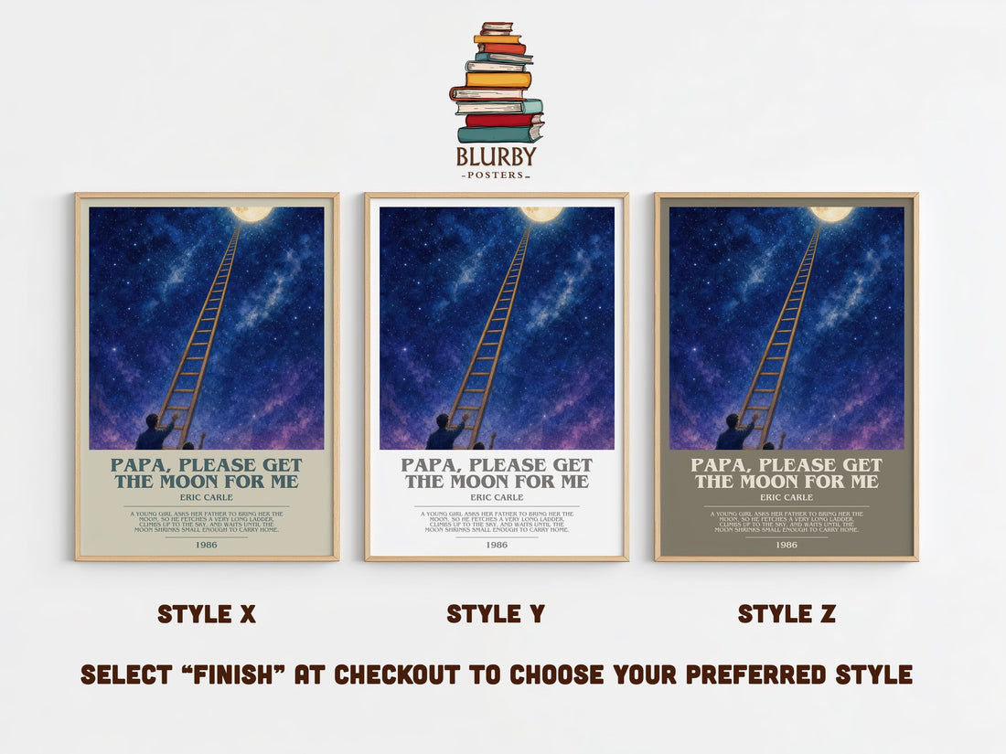 Papa, Please Get The Moon For Me bookish print in frame leaning in hallway – childrens wall art (mockup)