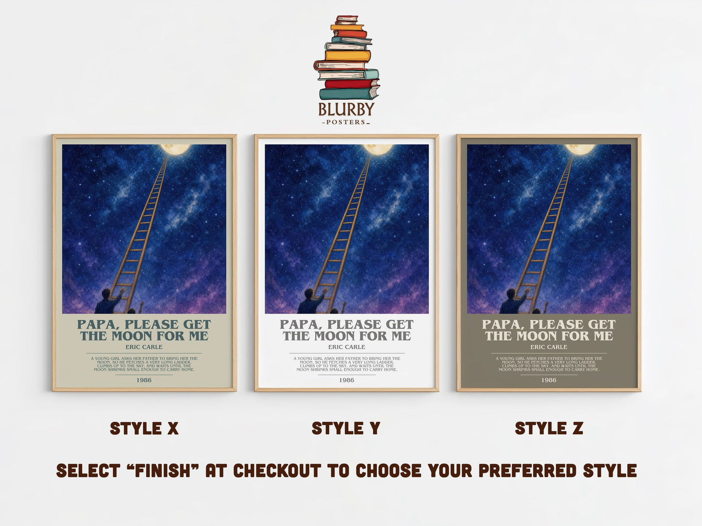 Papa, Please Get The Moon For Me bookish print in frame leaning in hallway – childrens wall art