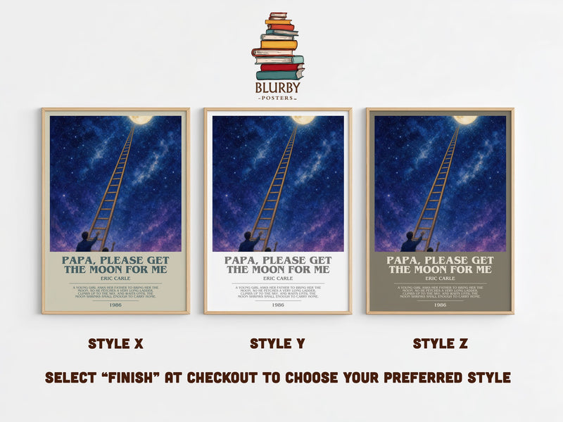 Papa, Please Get The Moon For Me bookish print in frame leaning in hallway – childrens wall art