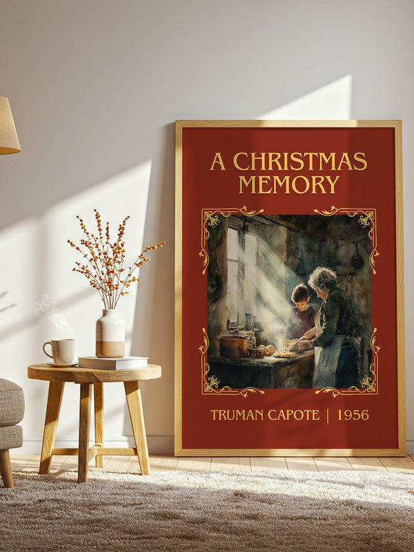A Christmas Memory classic book art print in frame leaning in hallway – literary fiction wall art