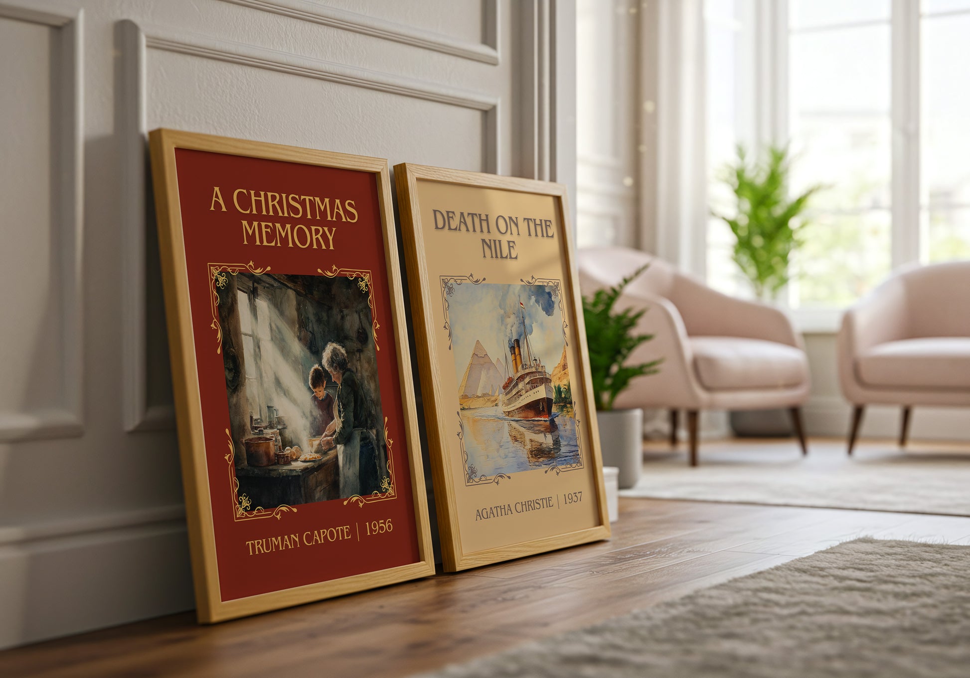 A Christmas Memory classic book art print framed by window – literary home decor