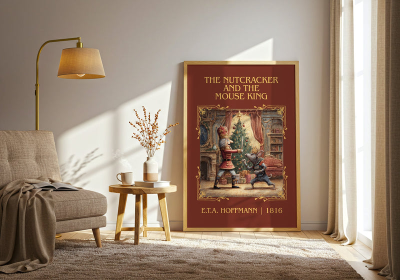 Nutcracker and the Mouse King classic book art print in frame leaning in hallway – childrens wall art