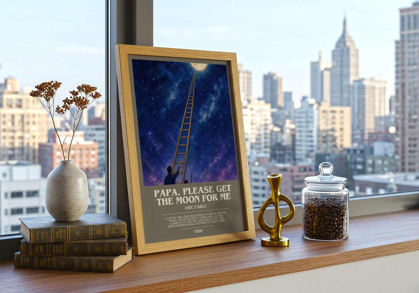 Papa, Please Get The Moon For Me bookish print framed by window – literary home decor