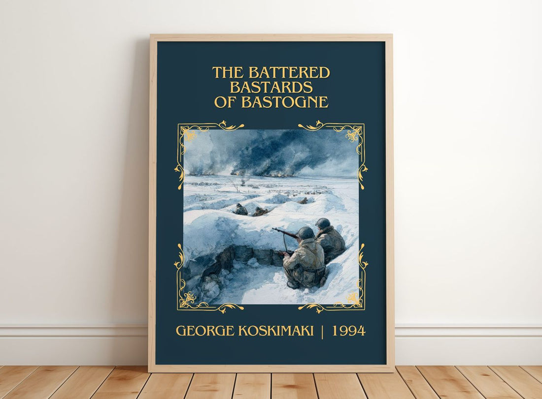 Battered Bastards Of Bastogne Classic Book Art Print by G. Koskimaki – framed print leaning on a wooden floor