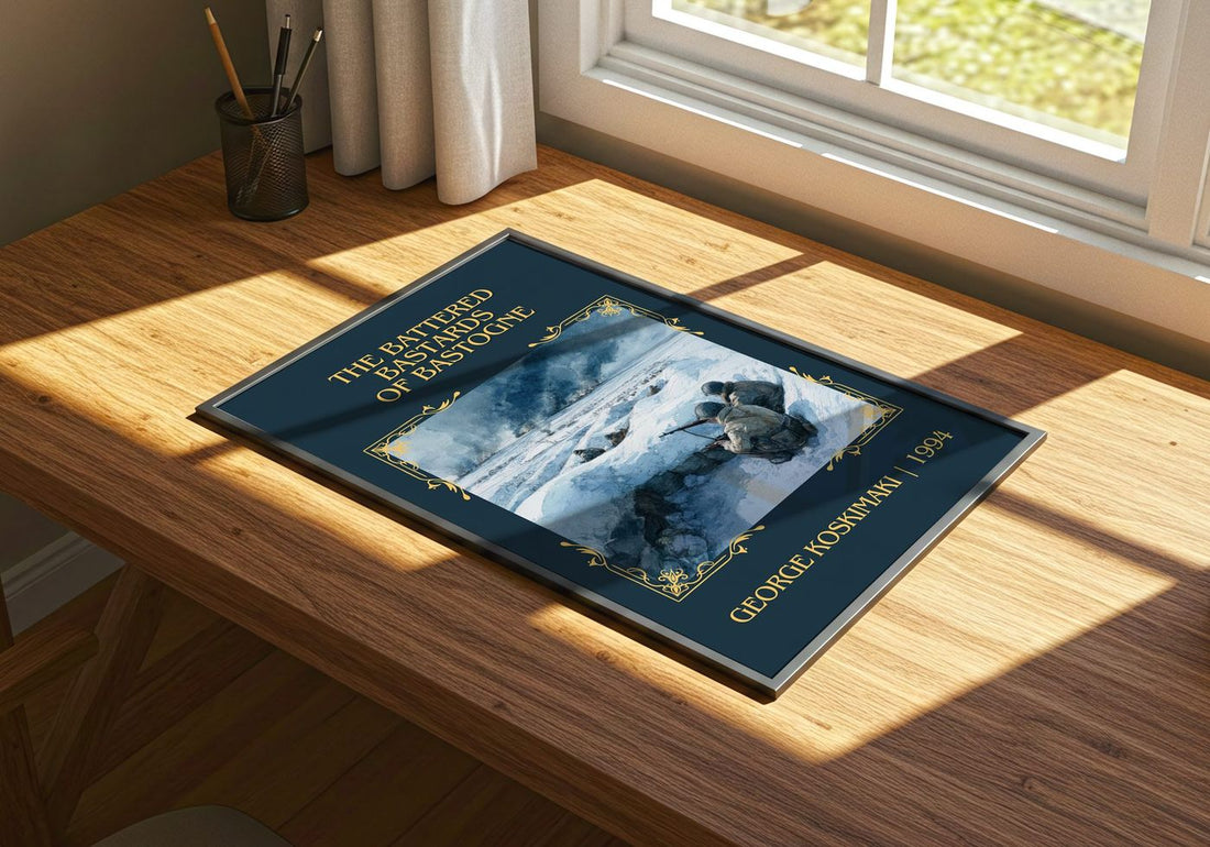 Battered Bastards Of Bastogne Classic Book Art Print by G. Koskimaki – print on a sunlit desk