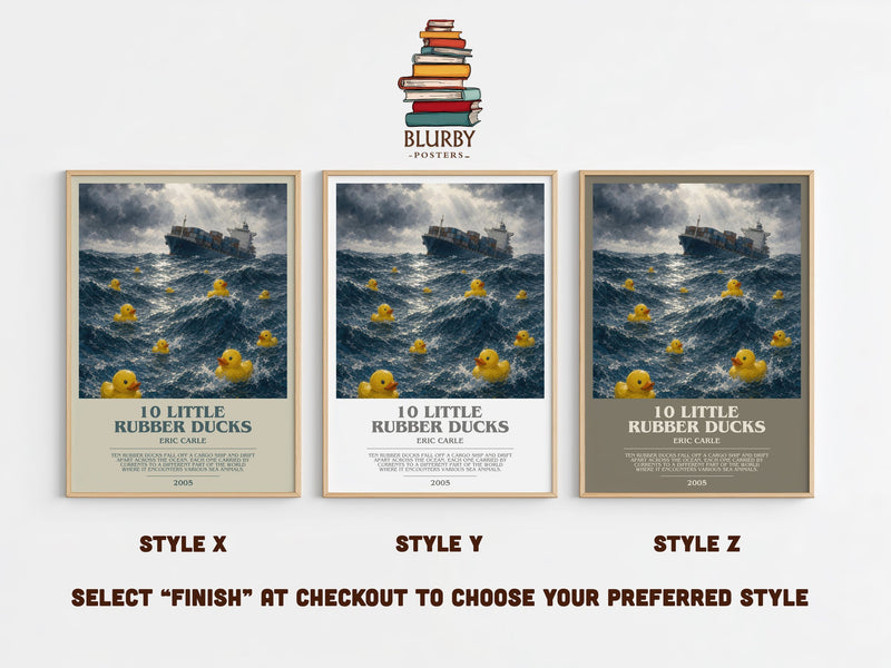 10 Little Rubber Ducks bookish print in frame leaning in hallway – childrens wall art