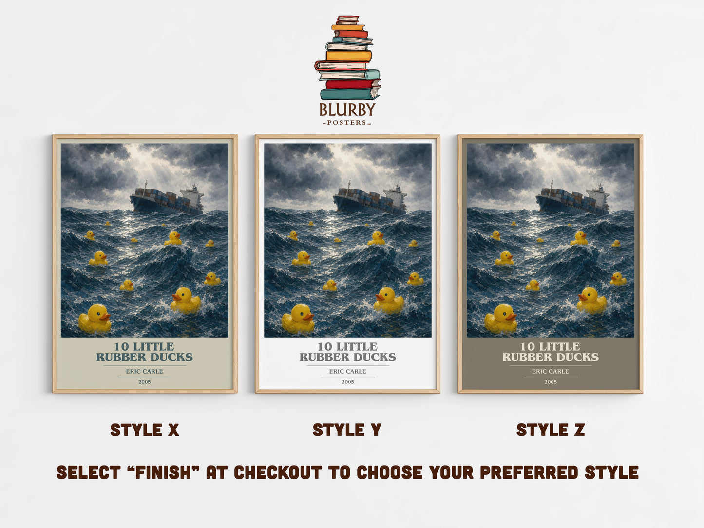 10 Little Rubber Ducks book cover print in frame leaning in hallway – childrens wall art