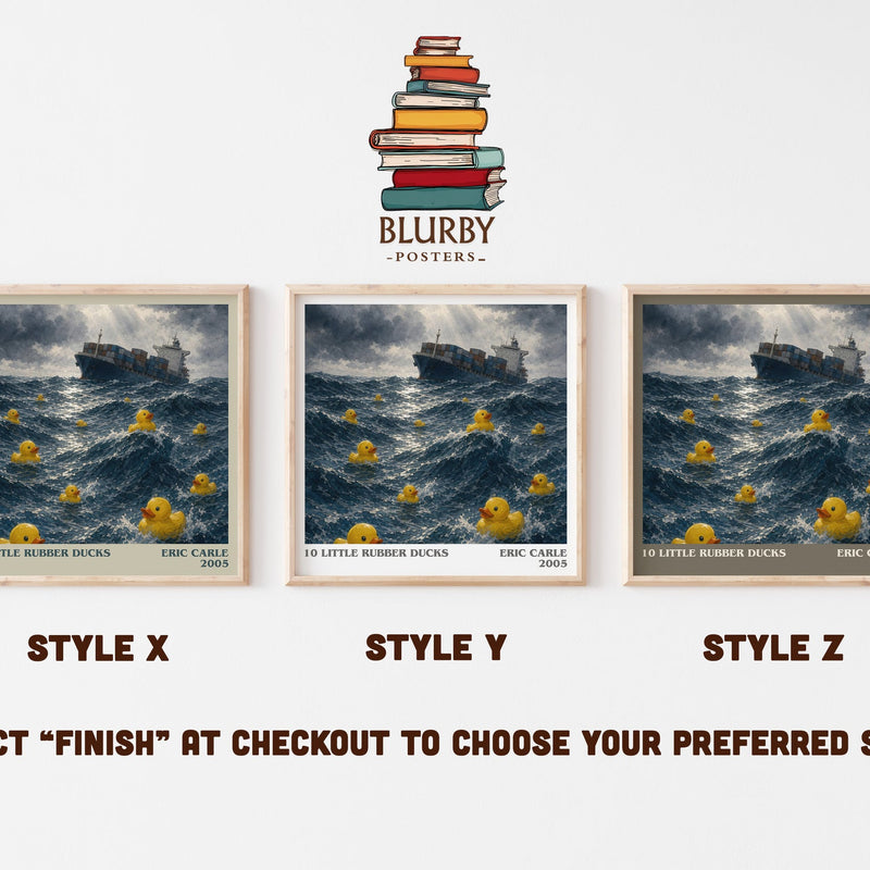 10 Little Rubber Ducks literary print in frame leaning in hallway – childrens wall art