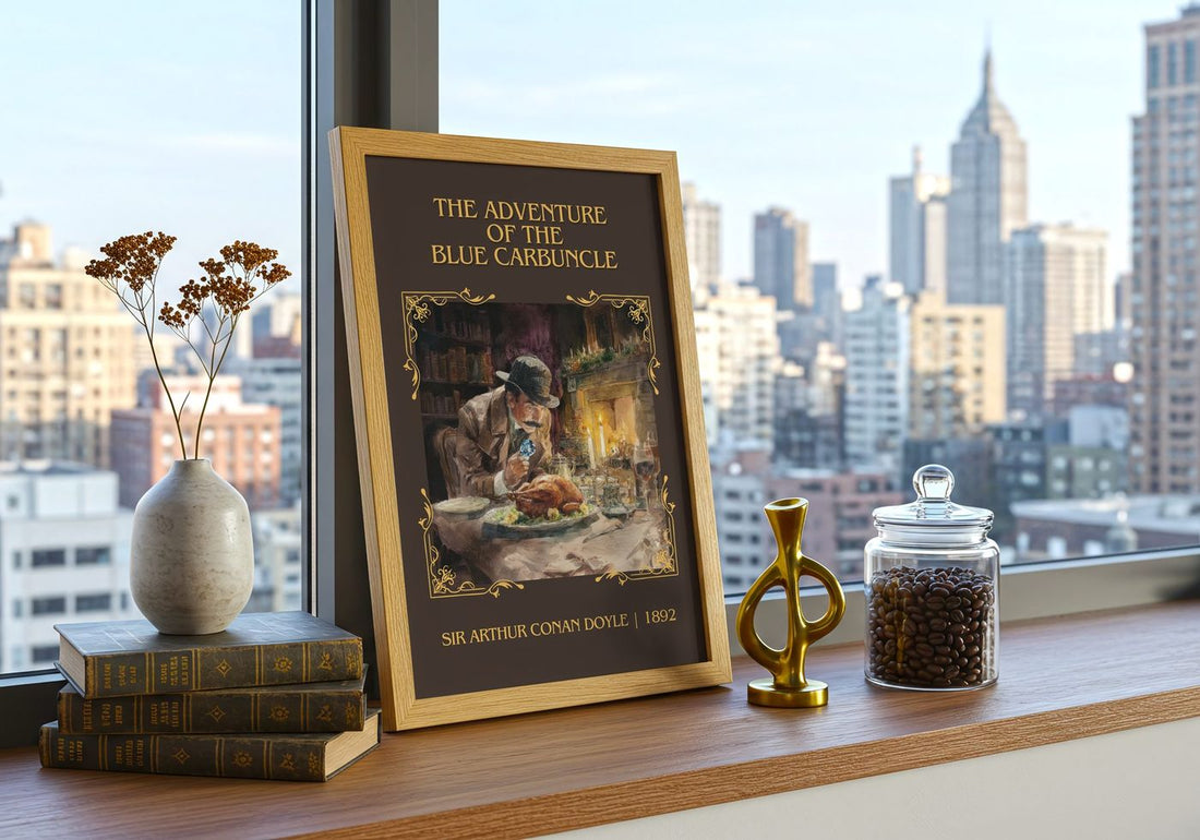 Adventure Of The Blue Carbuncle Classic Book Art Print by S. Doyle – framed print on a city-view windowsill
