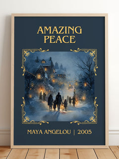 Amazing Peace Classic Book Art Print by Maya Angelou – framed print leaning on a wooden floor