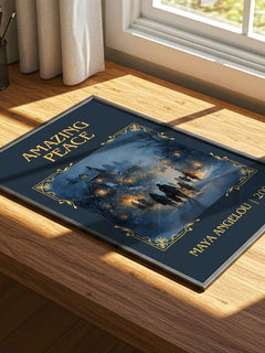 Amazing Peace Classic Book Art Print by Maya Angelou – print on a sunlit desk