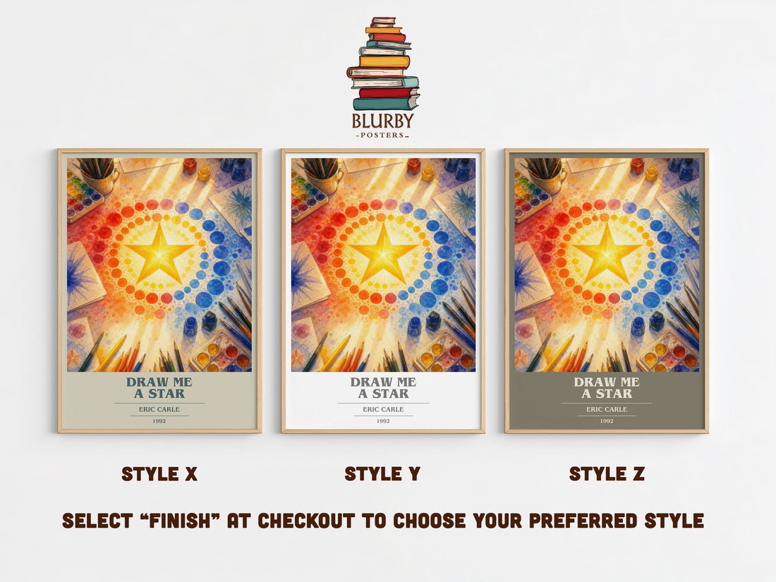 Draw Me A Star book cover print in frame leaning in hallway – childrens wall art (mockup)