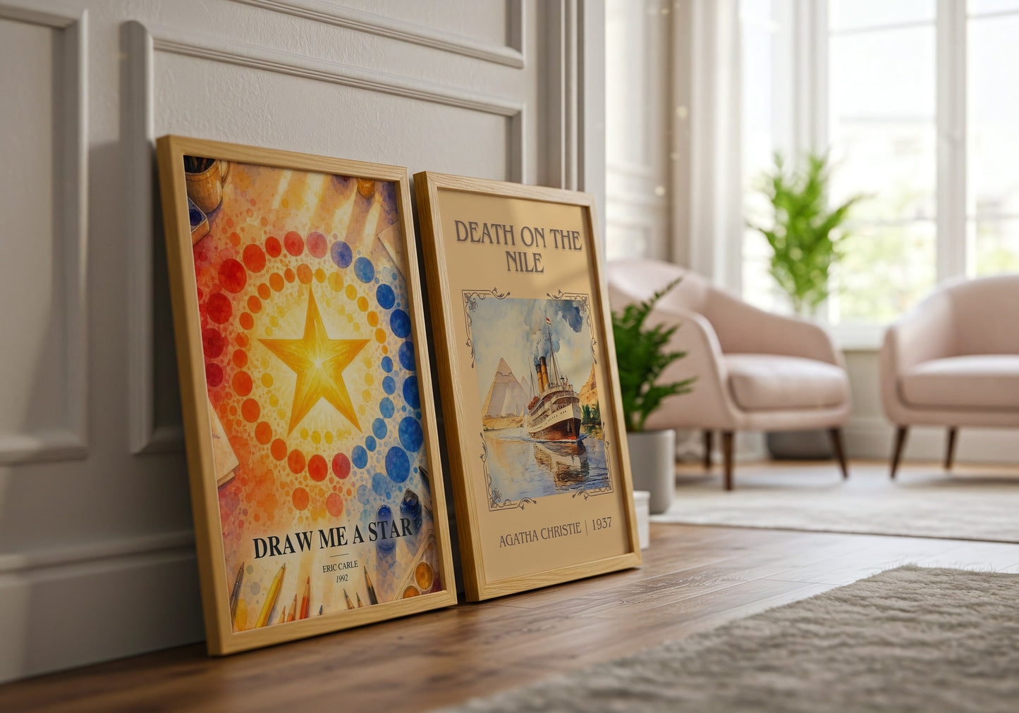Draw Me A Star watercolour print framed by window – literary home decor