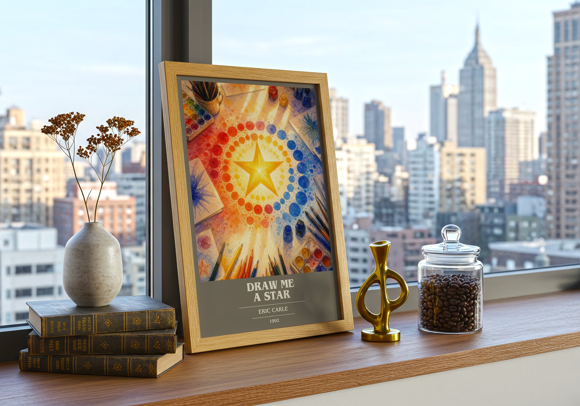Draw Me A Star book cover print framed by window – literary home decor