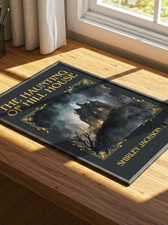 The Haunting Of Hill House Classic Book Art Print by Shirley Jackson – print on a sunlit desk