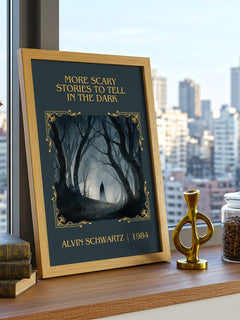 More Scary Stories To Tell In The Dark Classic Book Art Print – framed print on a city-view windowsill