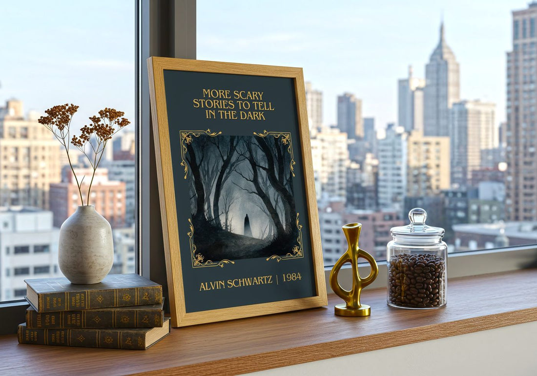 More Scary Stories To Tell In The Dark Classic Book Art Print – framed print on a city-view windowsill