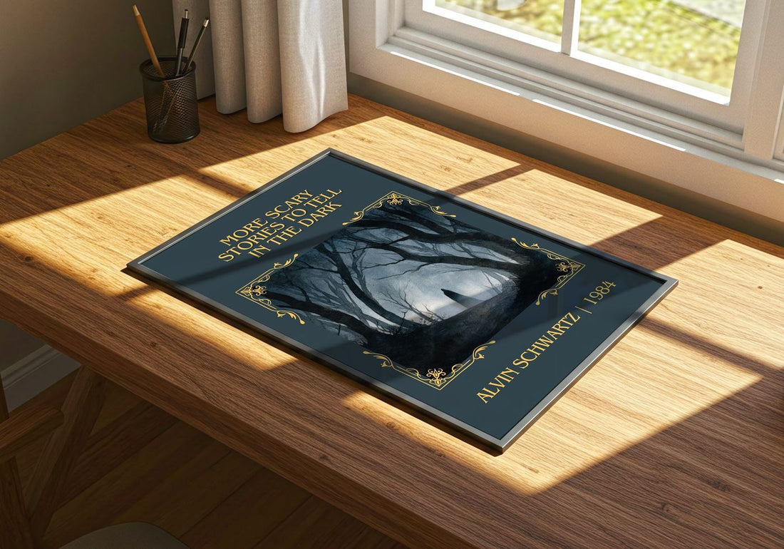 More Scary Stories To Tell In The Dark Classic Book Art Print – print on a sunlit desk