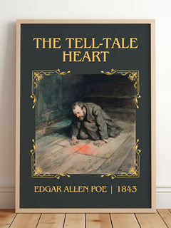 The Tell-Tale Heart classic book art print in frame leaning in hallway – horror wall art