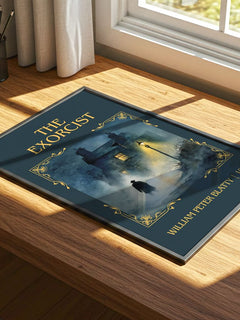 The Exorcist Classic Book Art Print by William Peter Blatty – print on a sunlit desk