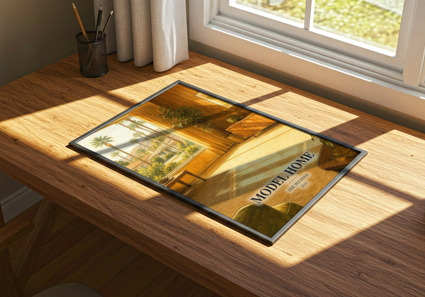 Model Home watercolour book poster framed on wall – contemporary fiction wall art