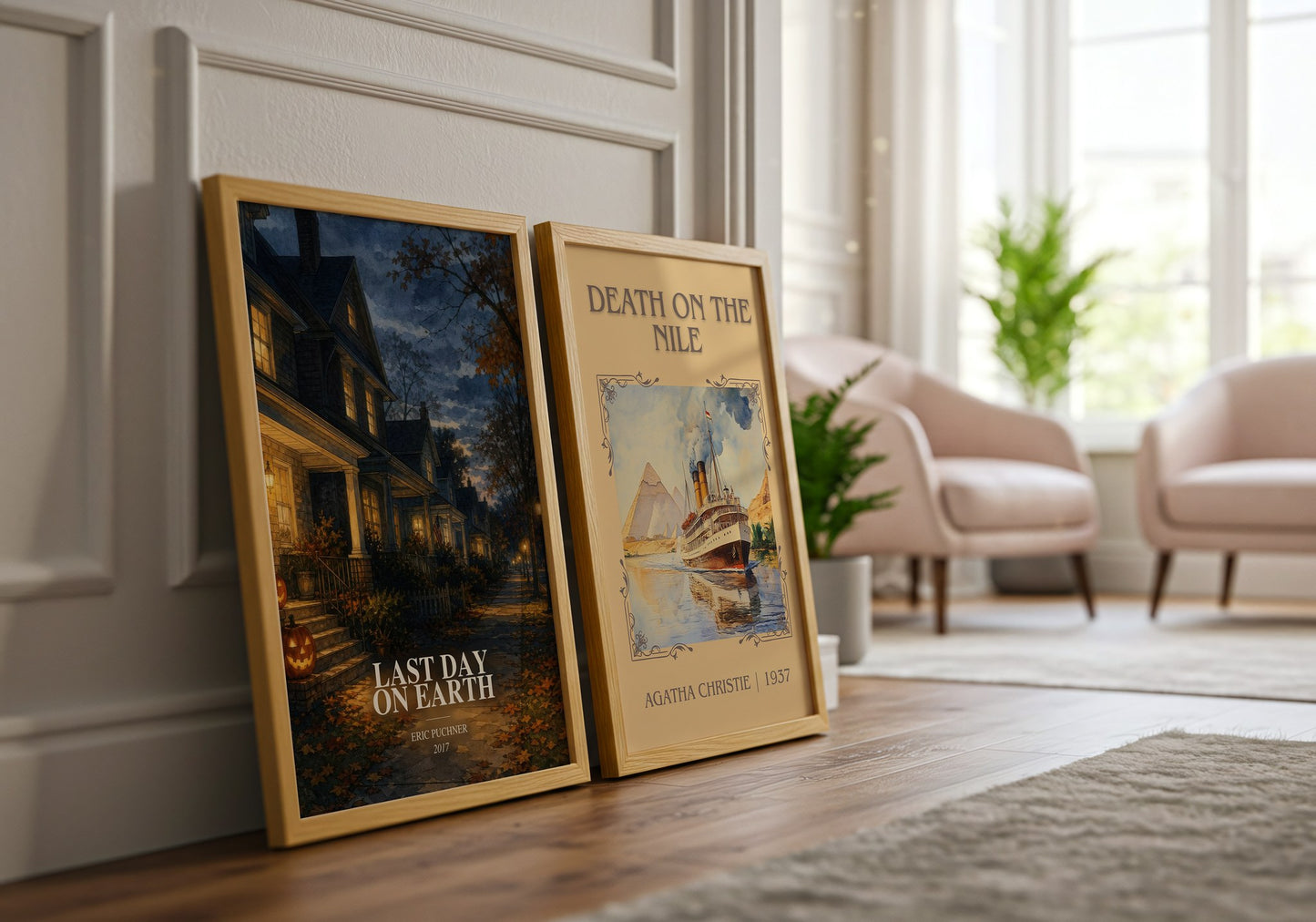 Last Day On Earth watercolour print framed by window – literary home decor