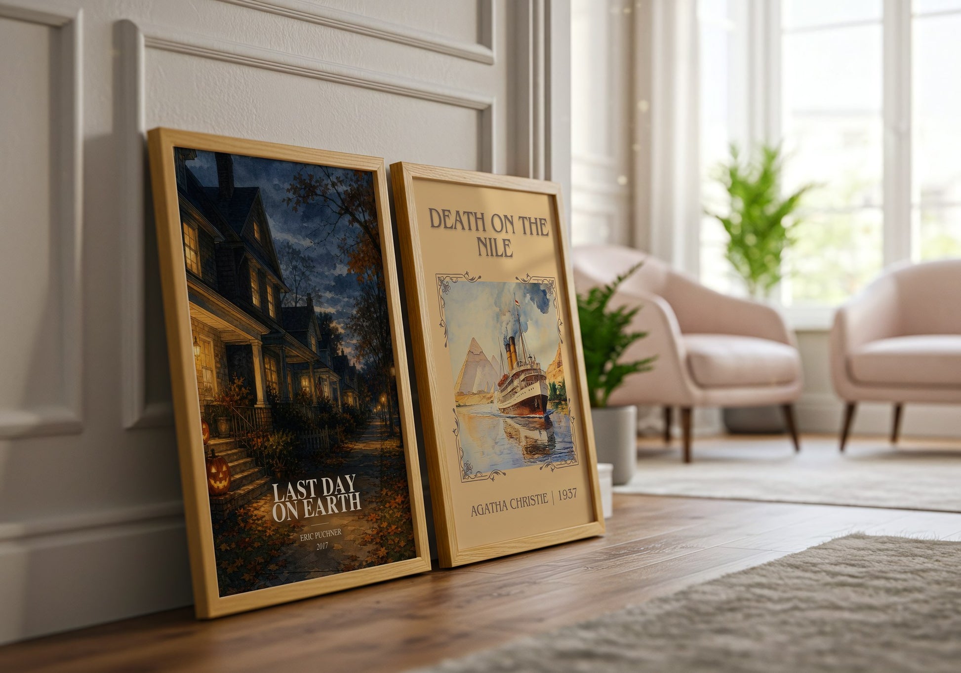 Last Day On Earth watercolour print framed by window – literary home decor