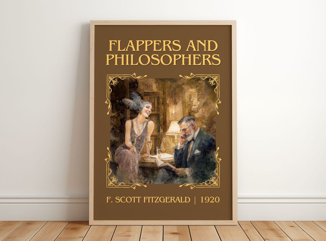 Flappers And Philosophers Classic Book Art Print by F. Fitzgerald – framed print leaning on a wooden floor