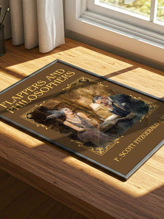 Flappers And Philosophers Classic Book Art Print by F. Fitzgerald – print on a sunlit desk