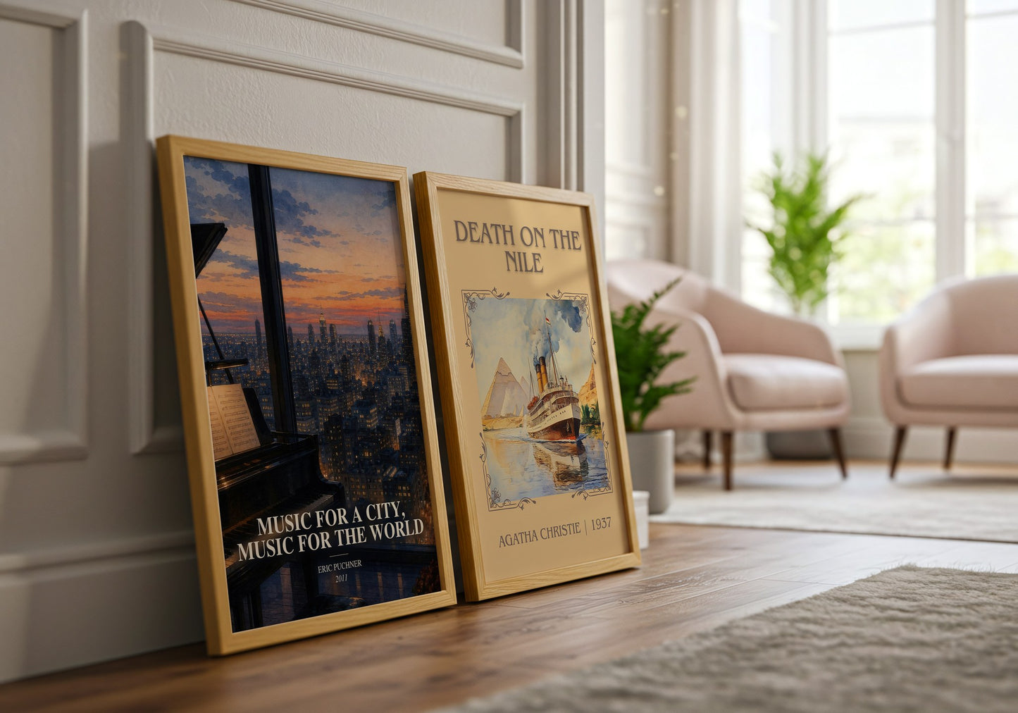 Music For A City, Music For The World watercolour print framed by window – literary home decor