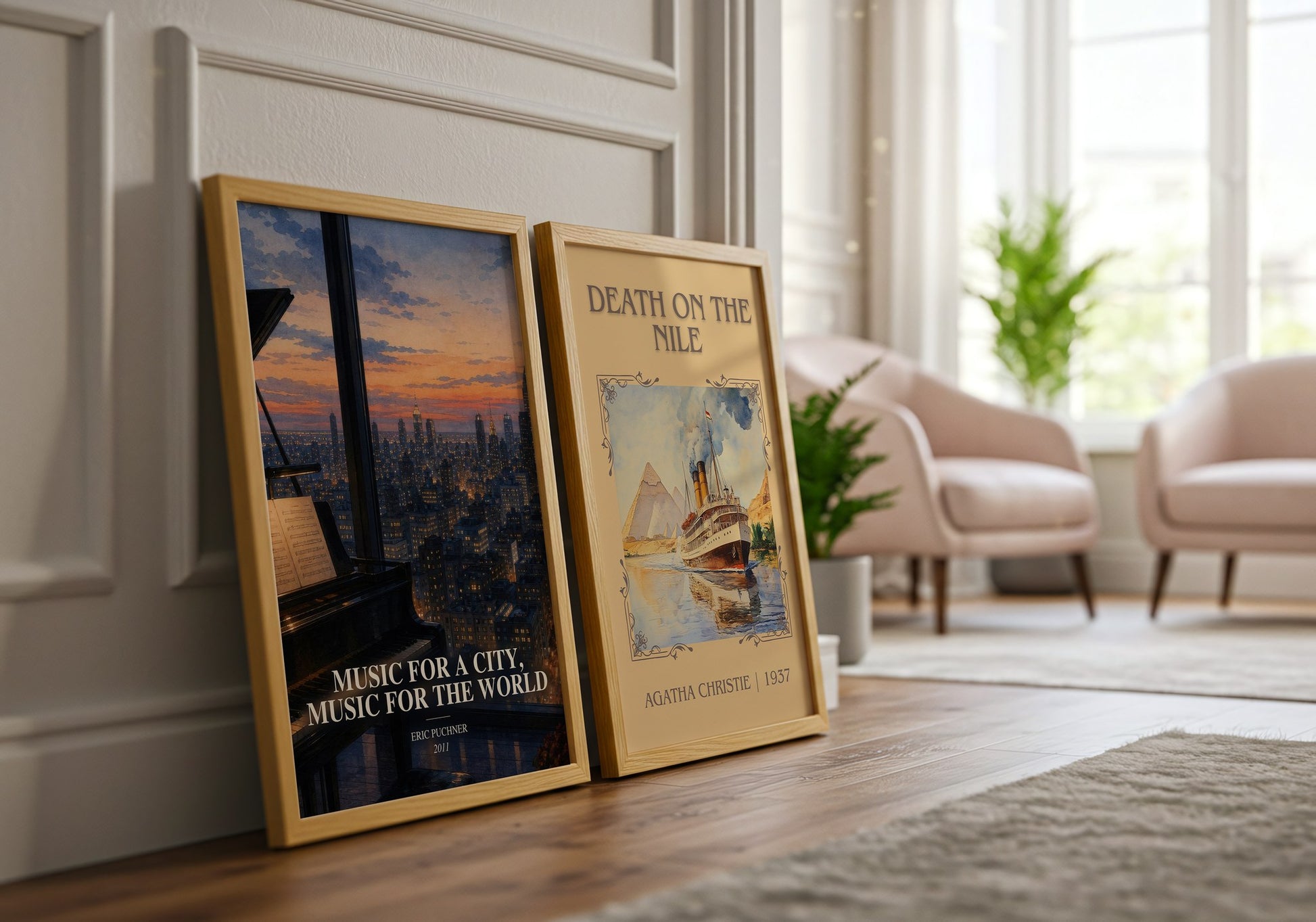 Music For A City, Music For The World watercolour print framed by window – literary home decor