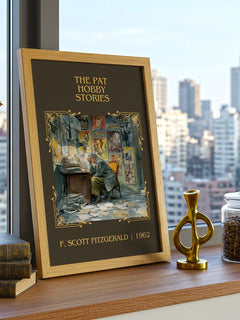 The Pat Hobby Stories Classic Book Art Print by F. Scott Fitzgerald – framed print on a city-view windowsill
