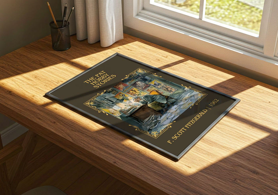 The Pat Hobby Stories Classic Book Art Print by F. Scott Fitzgerald – print on a sunlit desk