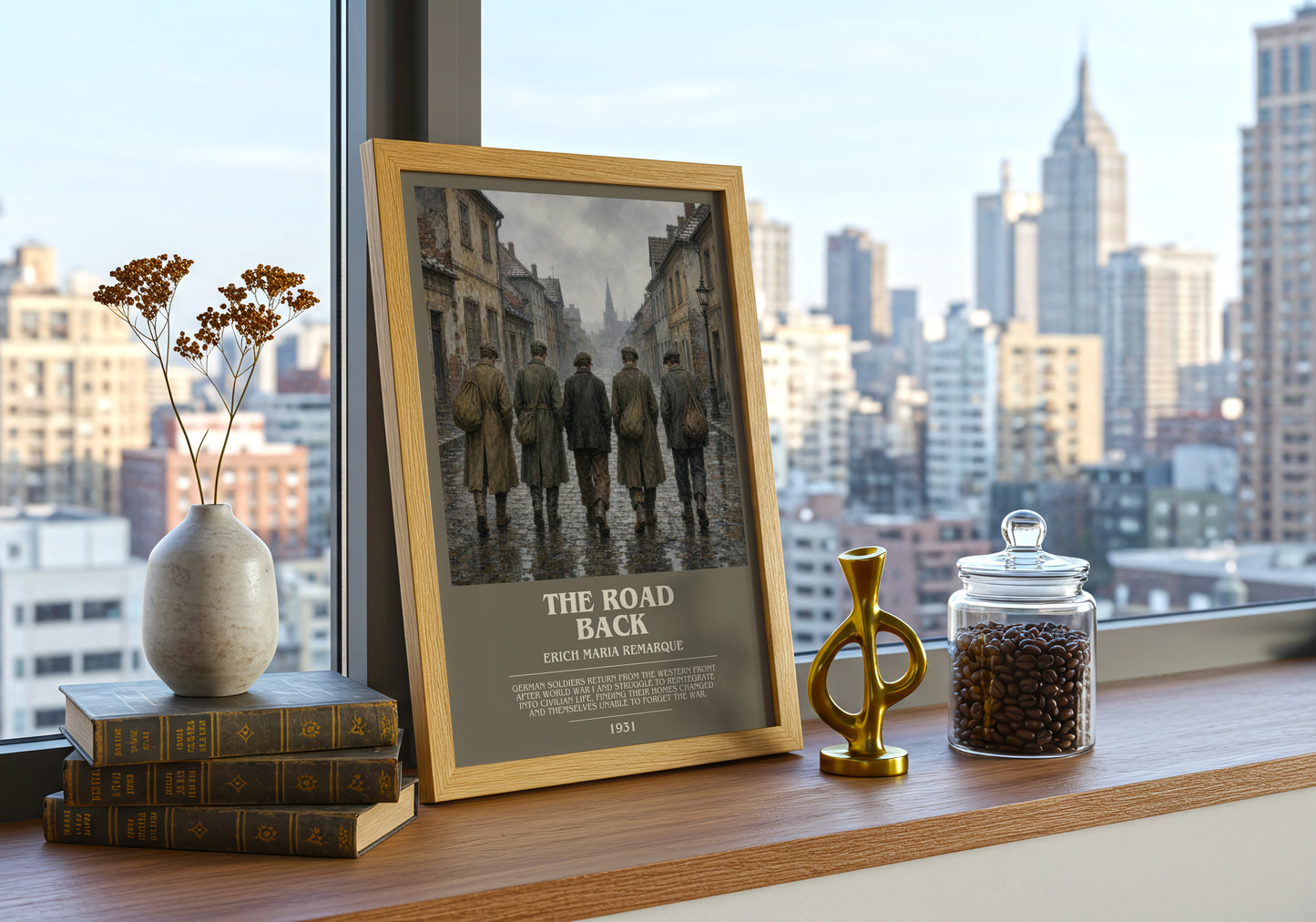 The Road Back bookish print framed by window – literary home decor