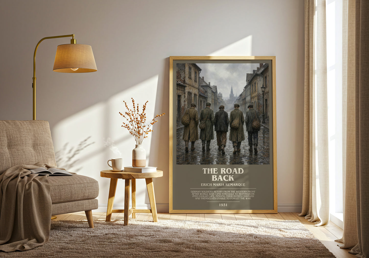 The Road Back bookish print on bookshelf – Erich Maria Remarque fan gift