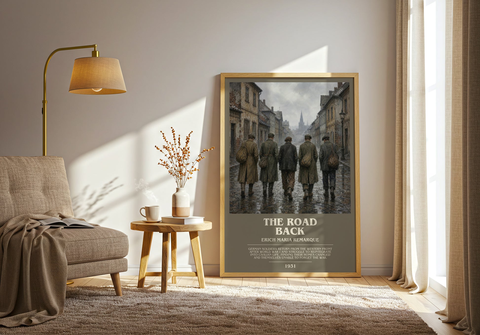 The Road Back bookish print on bookshelf – Erich Maria Remarque fan gift