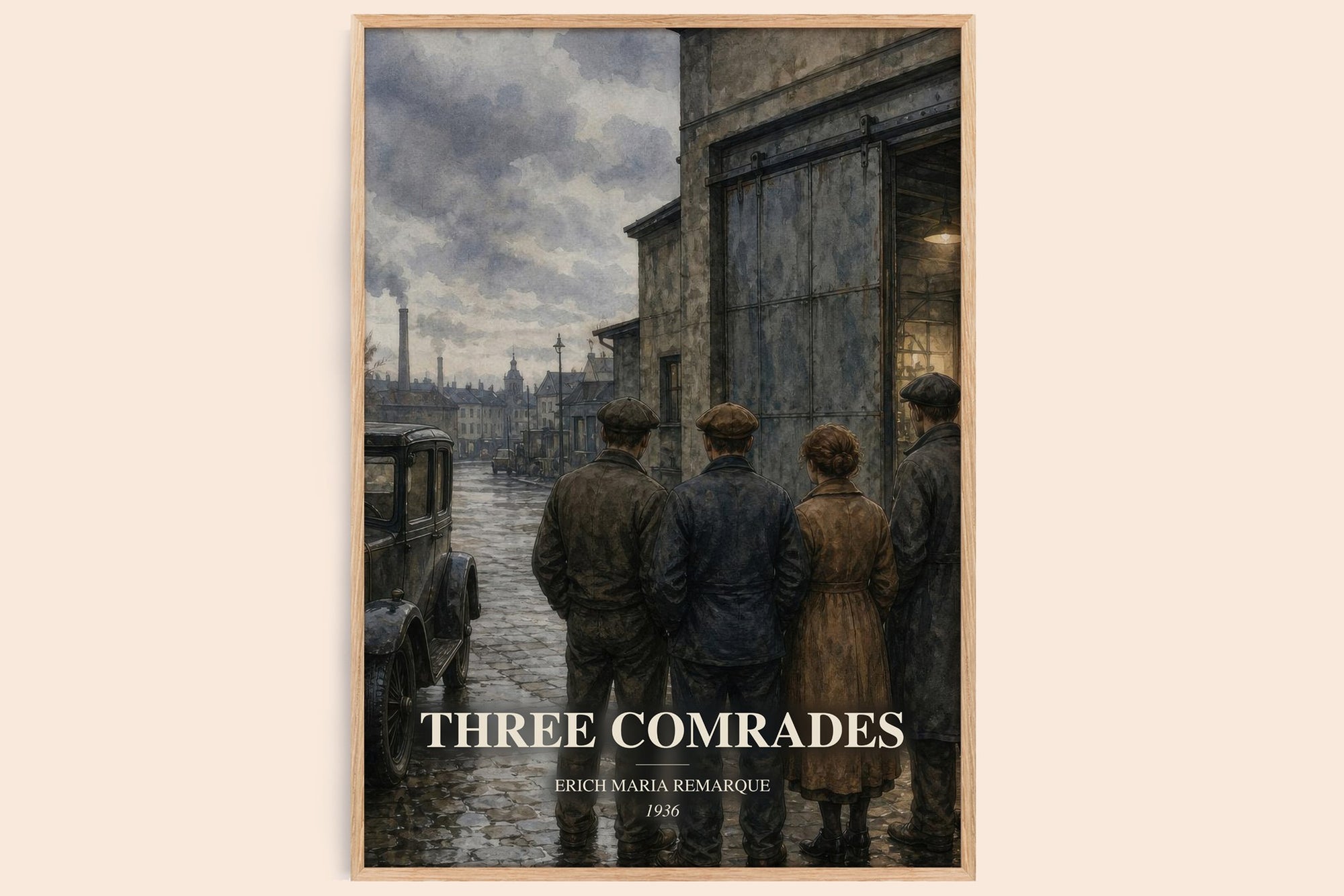 Three Comrades watercolour book poster by Erich Maria Remarque – framed literary art print