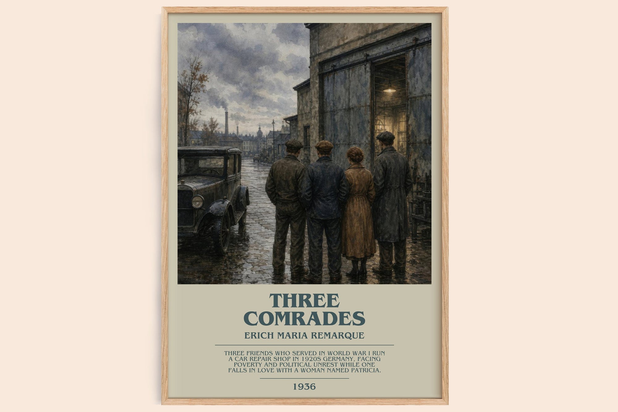 Three Comrades bookish book poster by Erich Maria Remarque – framed literary art print