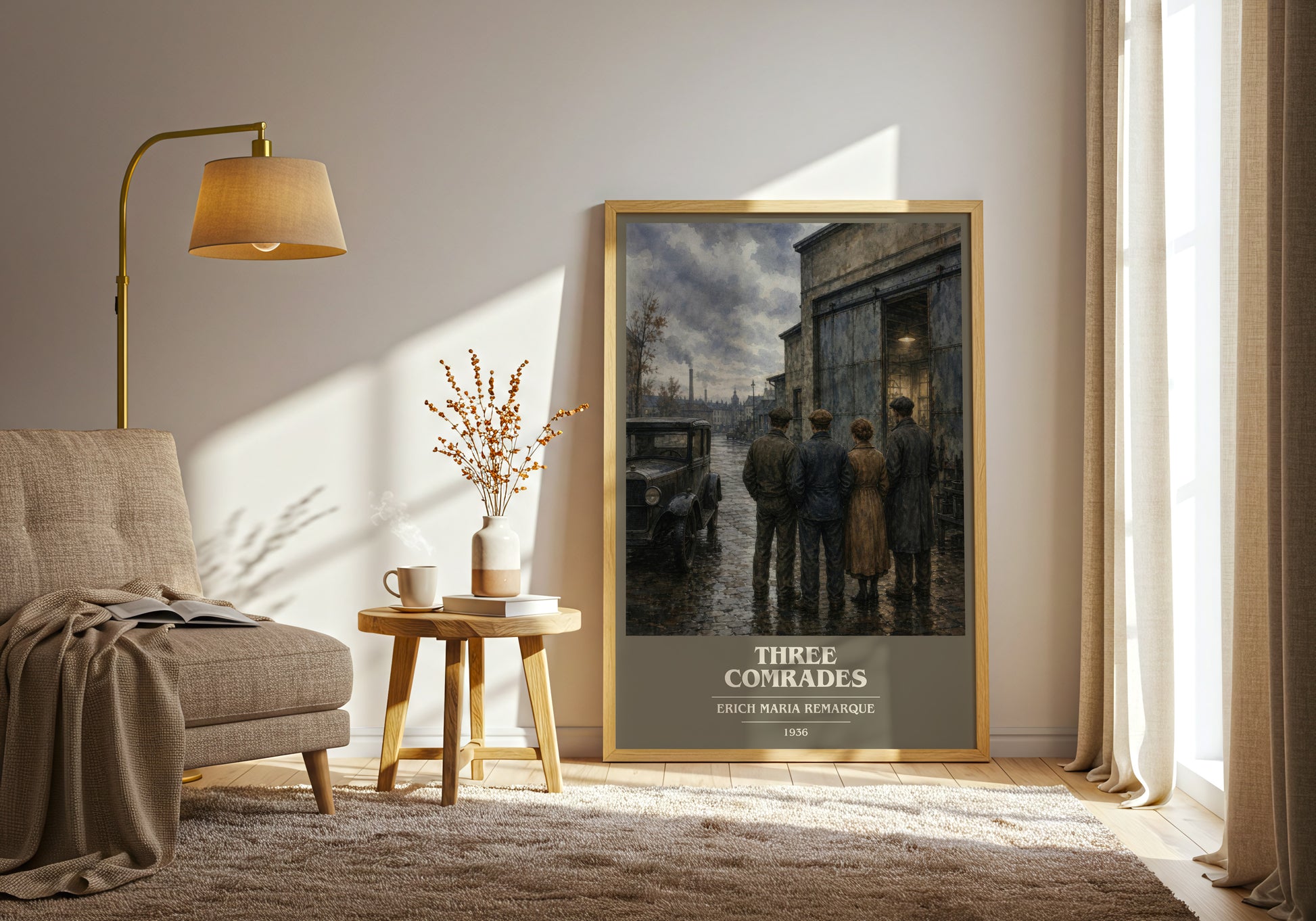 Three Comrades book cover print on bookshelf – Erich Maria Remarque fan gift