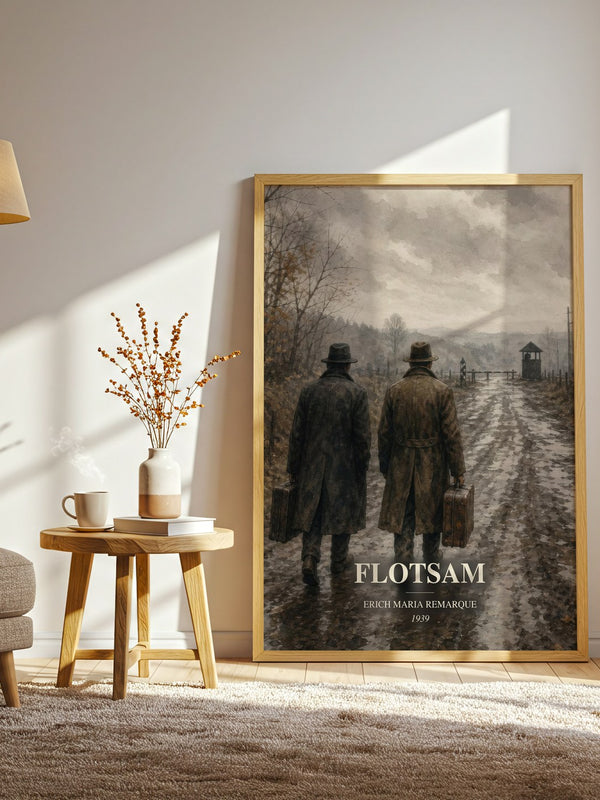 Flotsam watercolour print in frame leaning in hallway – historical fiction wall art
