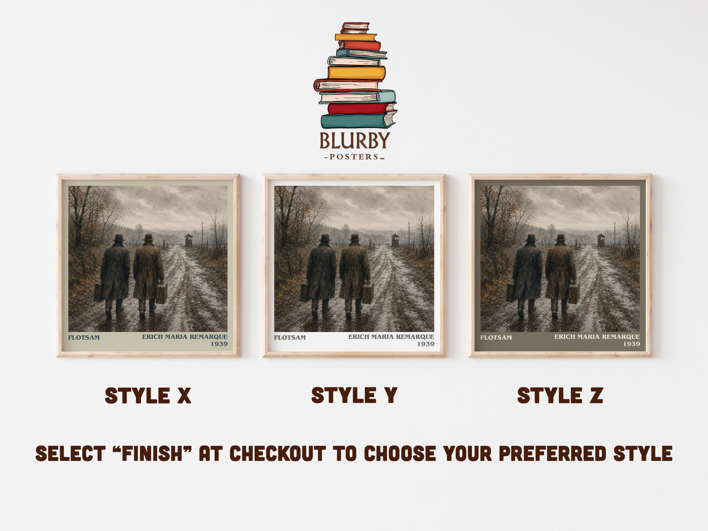 Flotsam literary print in frame leaning in hallway – historical fiction wall art